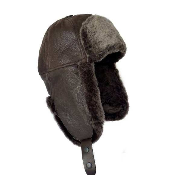 Shearling Sheepskin Leather Trapper Hat Aviator | Winter Hat | Ushanka - Picture 1 of 6
